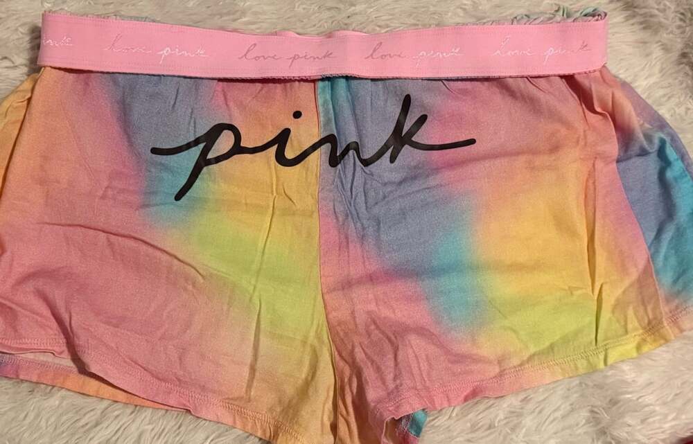 Pink Victoria's Secret Pastel Rainbow Tie Dye Sleep Shorts XL